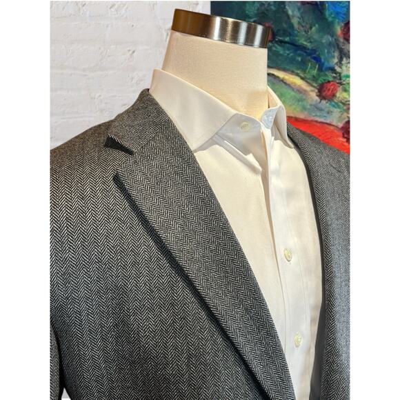 Stafford 46R Gray Herringbone Lambswool Tweed Blazer Sport Coat 3/2 Roll - Picture 4 of 14